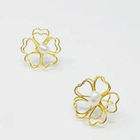 Gold Flower Freshwater Pearl Earrings with Heart Petals Elegance - Estalios