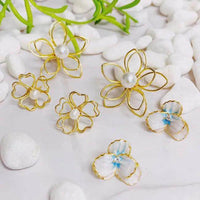 Gold Flower Freshwater Pearl Earrings with Heart Petals Elegance - Estalios