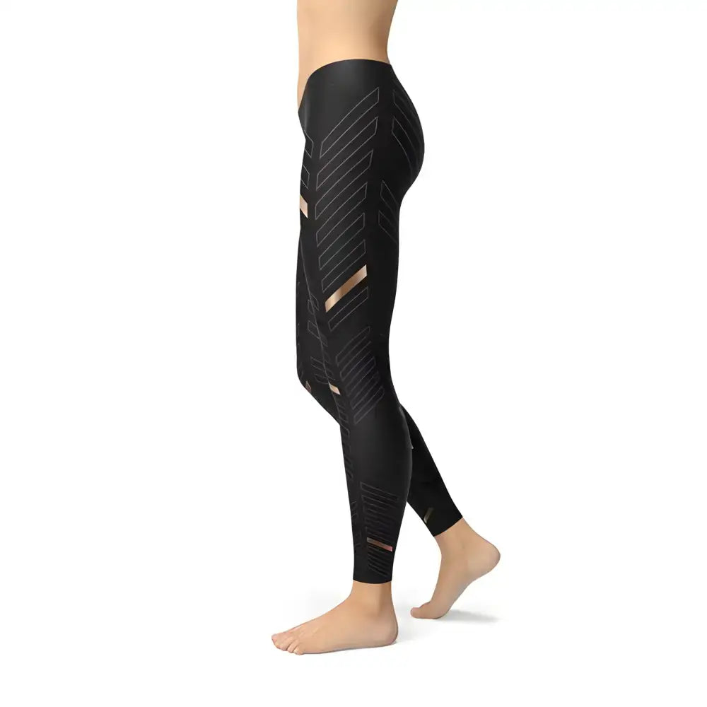 Stylish Gold Geo Black Leggings with geometric design for womens sports stripes in the USA