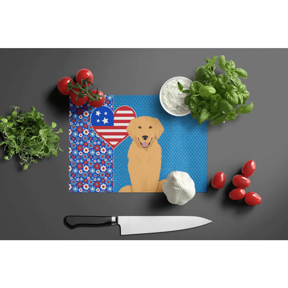 Gold Golden Retriever Glass Cutting Board - Durable and Stylish - Estalios