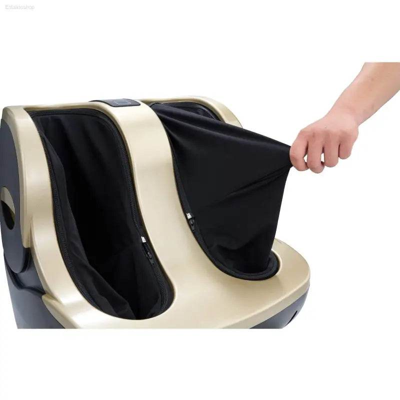 Foot massager with removable black fabric liners.