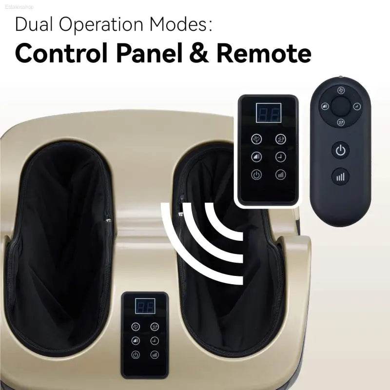 Foot massager with control panels and remote.