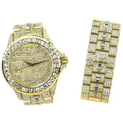 Exquisite Gold Tone Diamond Glitz Wristwatch for Elegance - Estalios