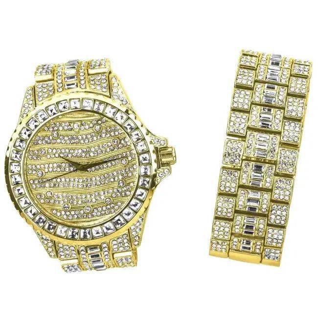 Exquisite Gold Tone Diamond Glitz Wristwatch for Elegance - Estalios