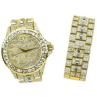 Exquisite Gold Tone Diamond Glitz Wristwatch for Elegance - Estalios