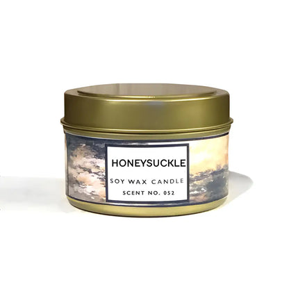 Gold-colored honeysuckle scented soy wax candle perfect for cozy vibes and relaxation