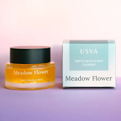 Golden Meadow Flower Gentle Balm-to-Milk with its chic box, perfect for cleansing