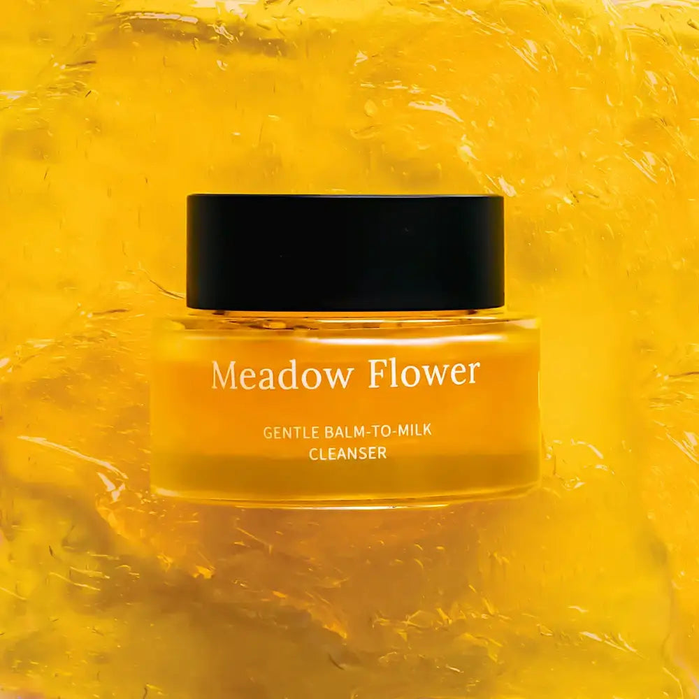 Yellow Golden Meadow Flower Gentle Balm-to-Milk Cleanser in a clear jar