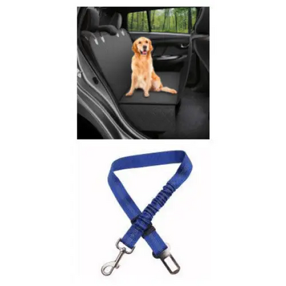 Golden Retriever Dog Car Seat Hammock - A black with blue leash