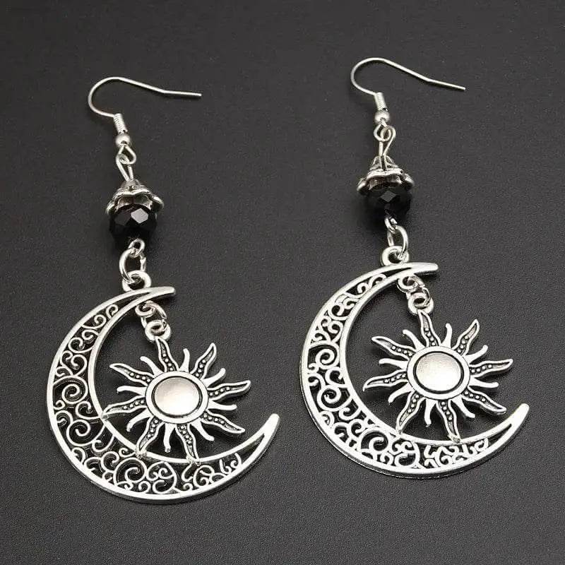 Gothic Dark Style Moon Sun Pentagram Dangle Earrings - Estalios