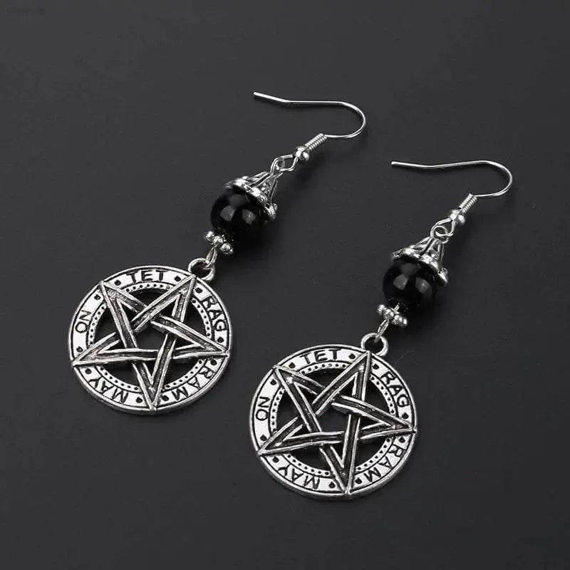 Gothic Dark Style Moon Sun Pentagram Dangle Earrings - Estalios