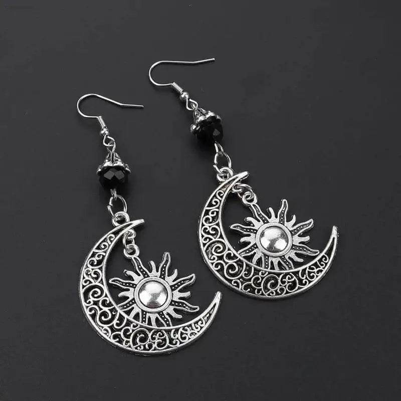 Gothic Dark Style Moon Sun Pentagram Dangle Earrings - Estalios