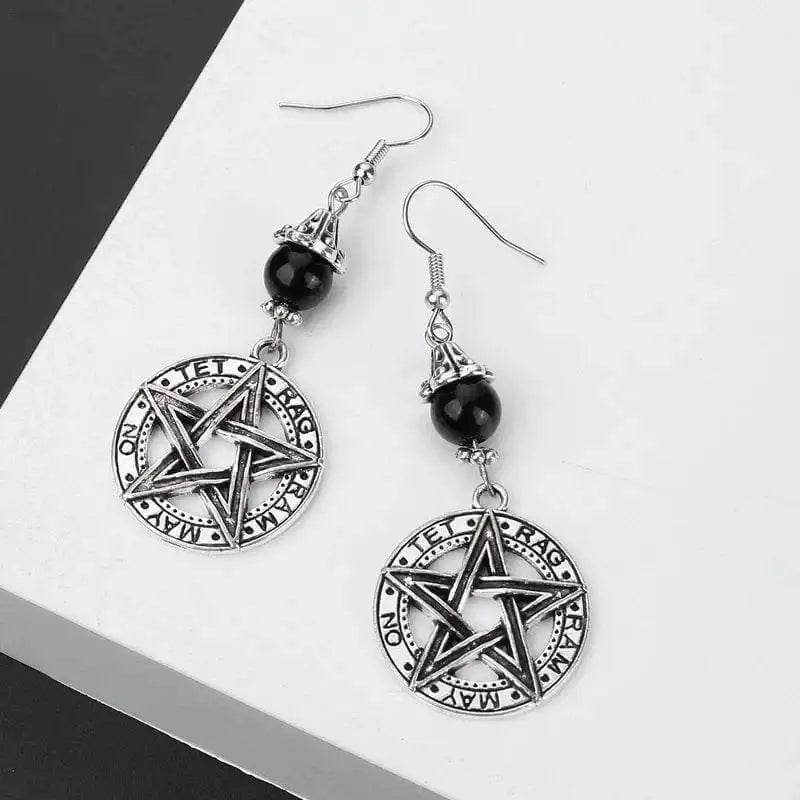 Gothic Dark Style Moon Sun Pentagram Dangle Earrings - Estalios