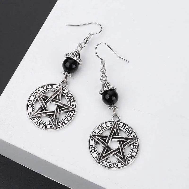 Gothic Dark Style Moon Sun Pentagram Dangle Earrings - Estalios