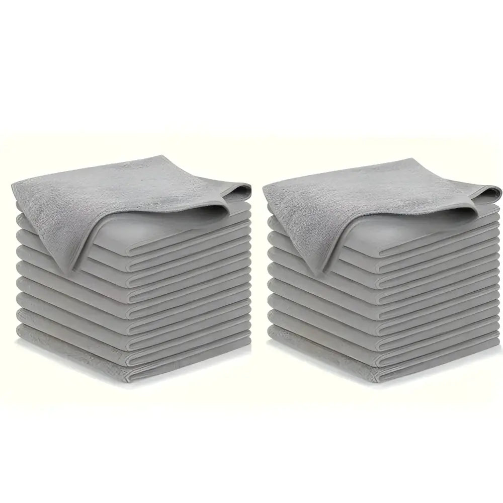 Two stacks of light gray cleaning cloths from 20pcs kitchen towel set made of ultra-fine fiber