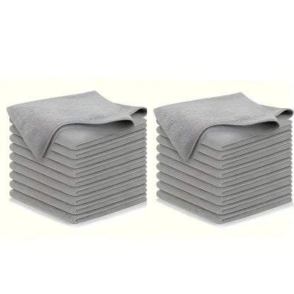 Two stacks of light gray cleaning cloths from 20pcs kitchen towel set made of ultra-fine fiber