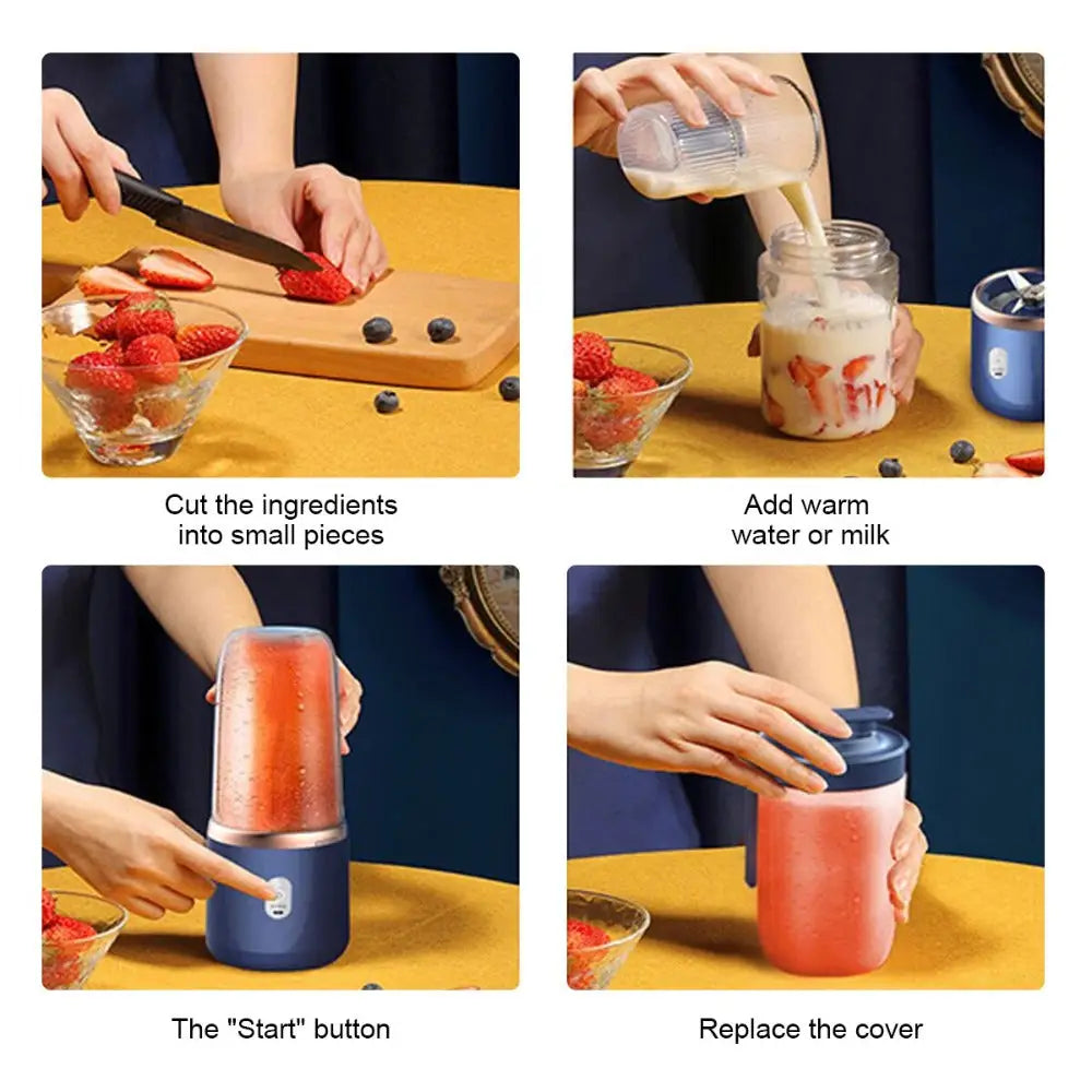 Instructions for using the Grab-and-Go Portable Juice Blender for quick smoothies