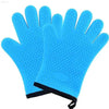 Blue silicone oven mitts.