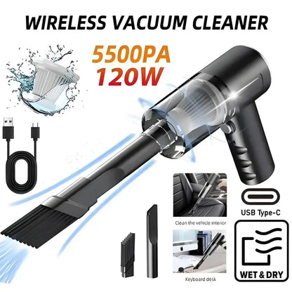 Black cordless vacuum cleaner with attachments for the Portable Wireless Car Vacuum