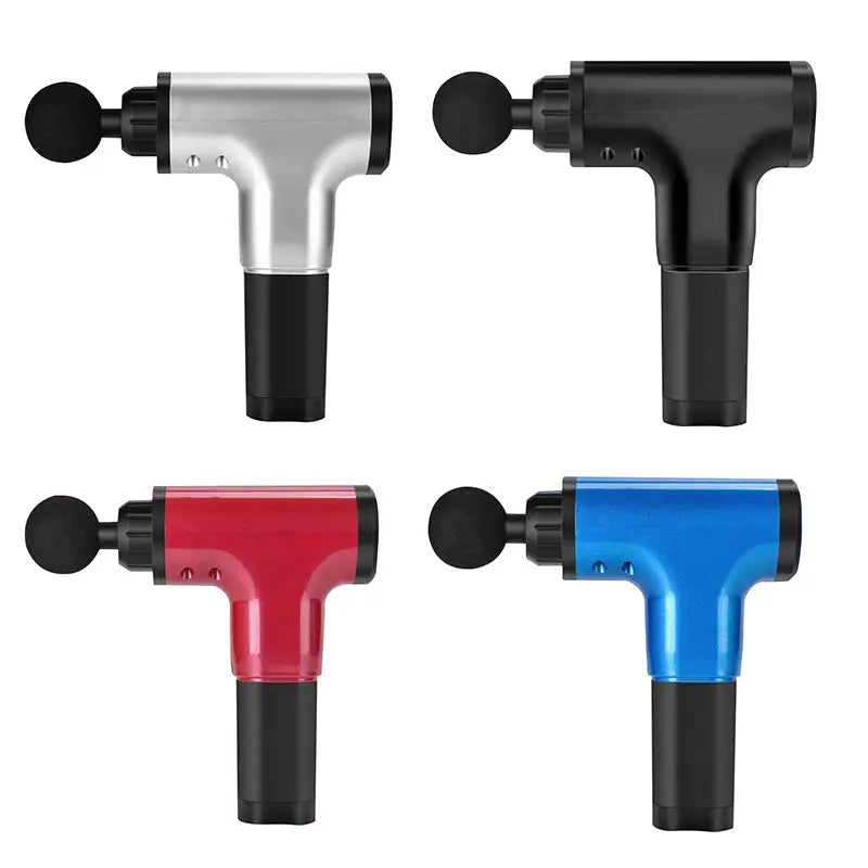 Four colorful Grab This Gun Tissue Massagers for muscle relaxation and pain relief