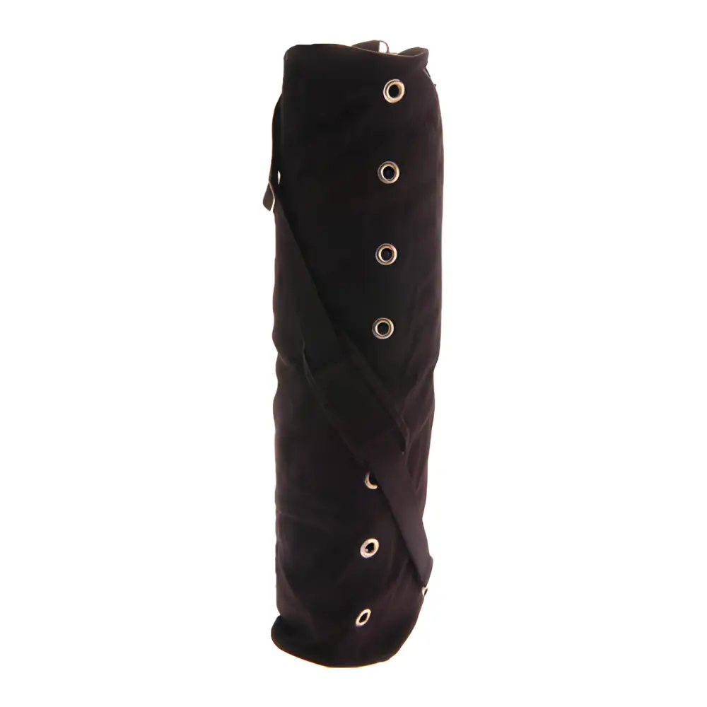 Rolled black fabric wrap with grommets for the Grab This Hot Yoga Mat Bag