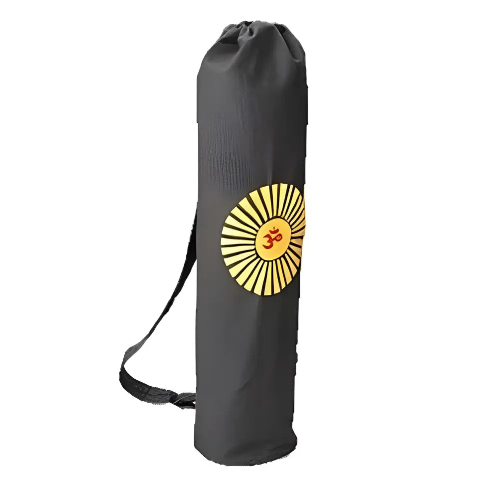 Black Surya Yoga Bag with yellow sunburst design for stylish yoga sessions