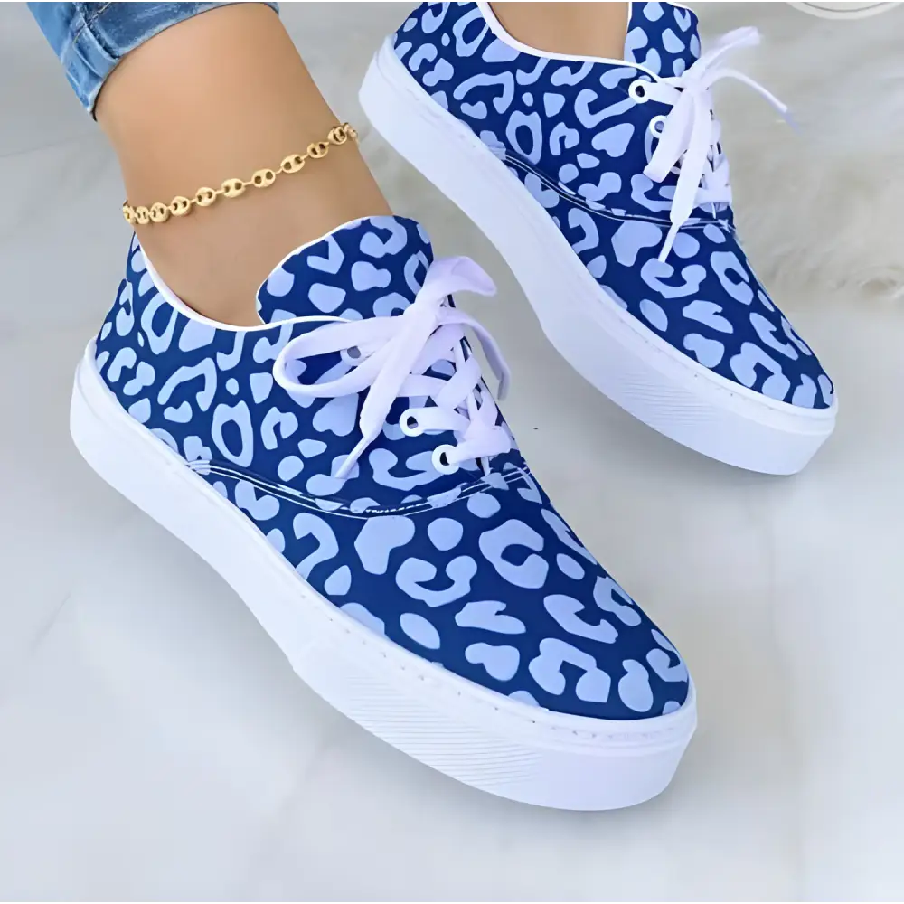 Blue leopard print Graffiti Women Sneakers for stylish and funky casual looks