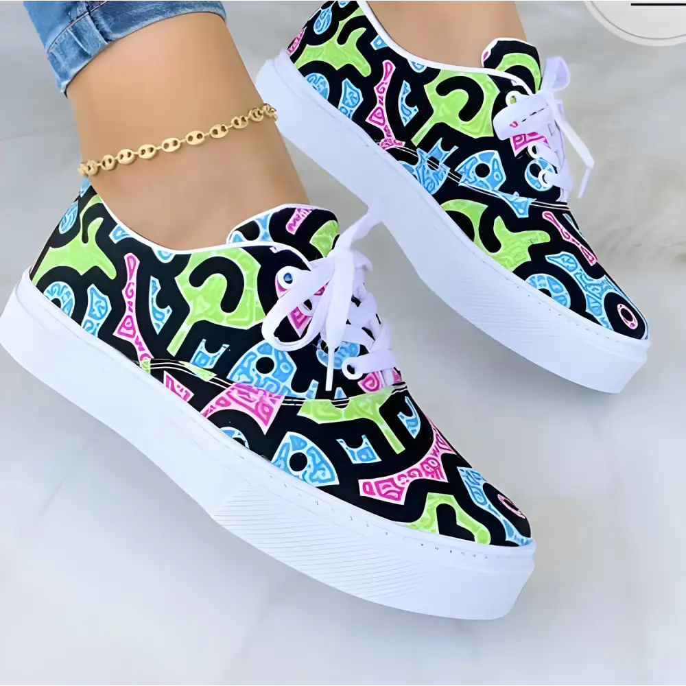 Colorful patterned Graffiti Women Sneakers perfect for trendy fashion lovers