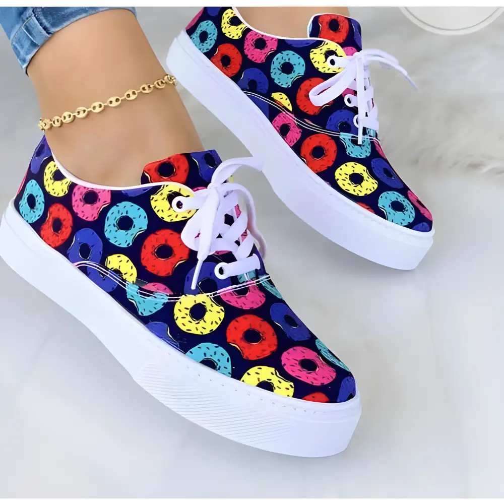 Donut-patterned canvas sneakers from Graffiti Women Sneakers for funky style lovers