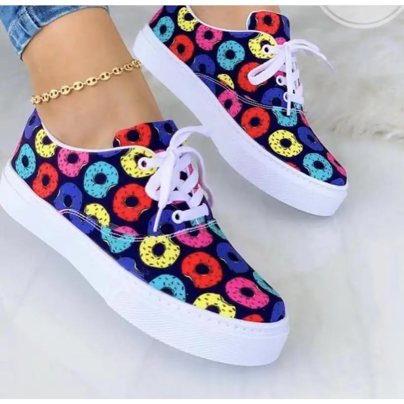 Colorful donut-patterned Graffiti Women Sneakers for funky and stylish looks