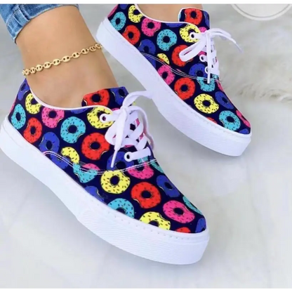 Colorful donut-patterned Graffiti Women Sneakers for funky and stylish looks