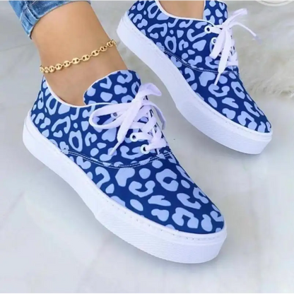 Blue leopard print Graffiti Women Sneakers for trendy fashion-forward kicks