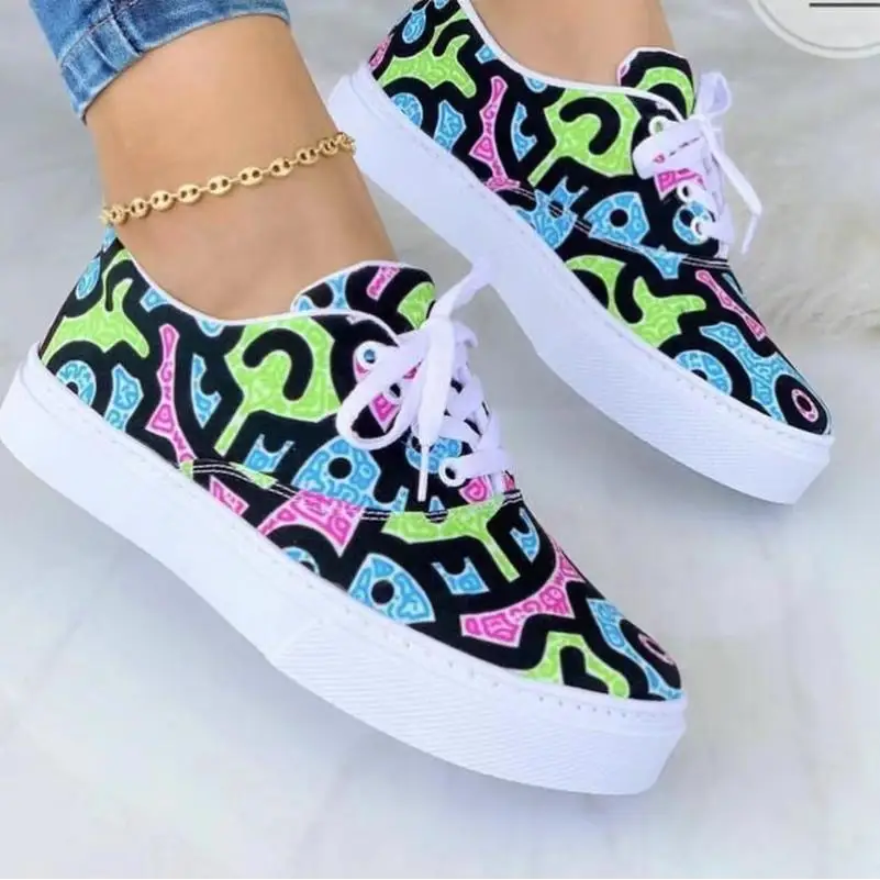 Colorful patterned Graffiti Women Sneakers Funky Canvas Kicks for trendy fashion lovers