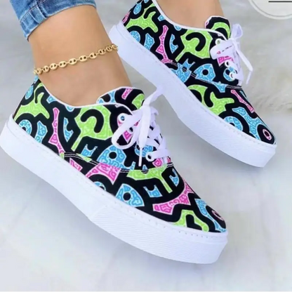 Colorful patterned Graffiti Women Sneakers Funky Canvas Kicks for trendy fashion lovers