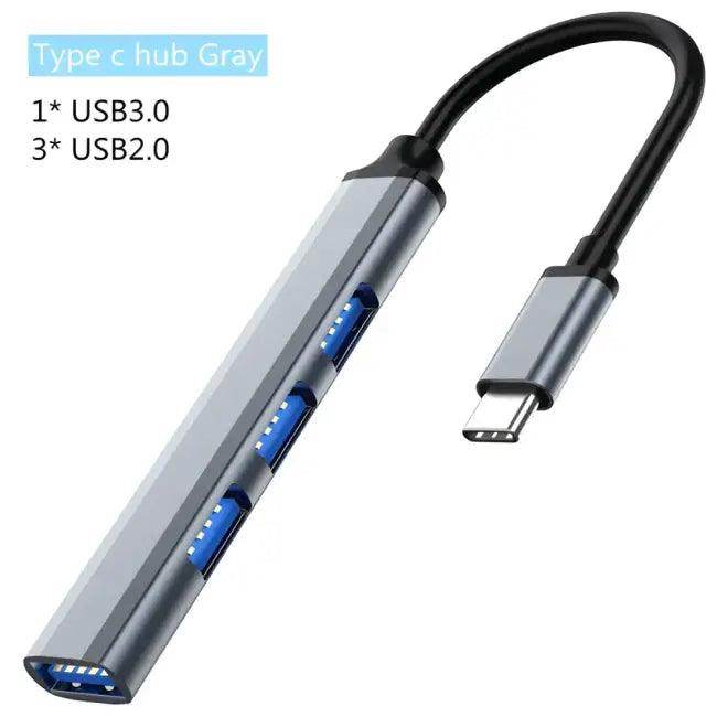Gray Aluminum Alloy Hub Expander with Four Ports for OTG Devices - Estalios