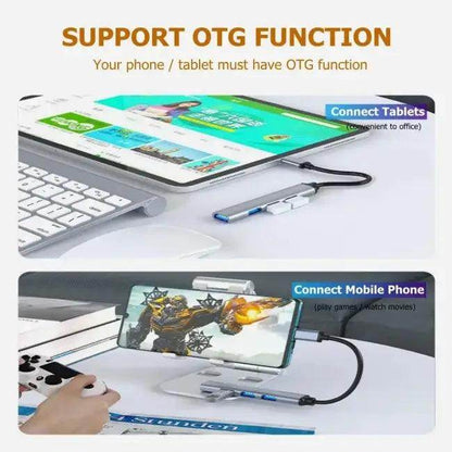 Gray Aluminum Alloy Hub Expander with Four Ports for OTG Devices - Estalios