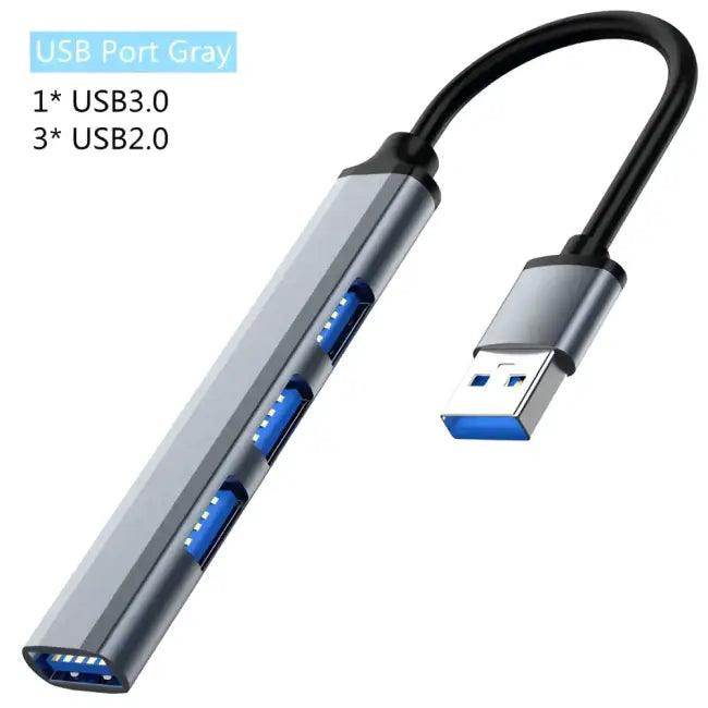Gray Aluminum Alloy Hub Expander with Four Ports for OTG Devices - Estalios