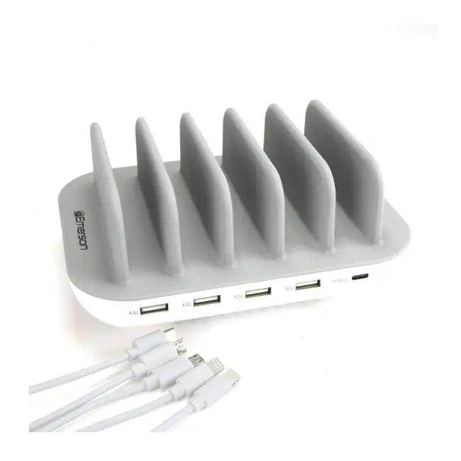 Gray and White USB Charging Station with LED Indicator for Easy Multi-Device Charging - Estalios