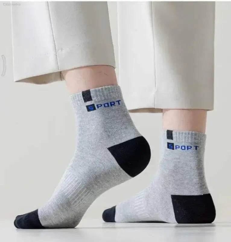 Gray and black sport socks.