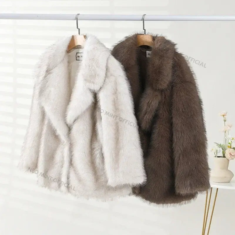 Two stylish faux fur coats in gray gradient coat design perfect for any winter outfit