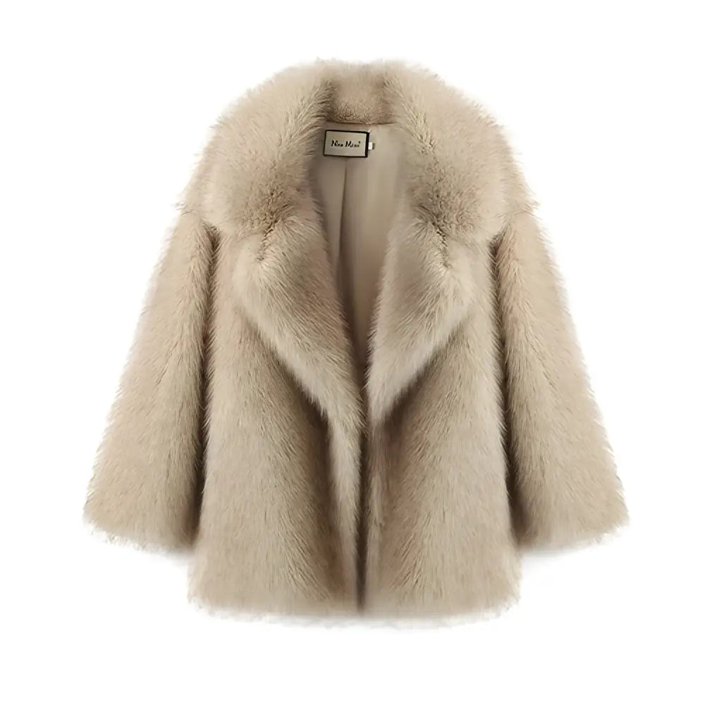 Beige faux fur coat featured in the Gray Gradient Coat Glam collection