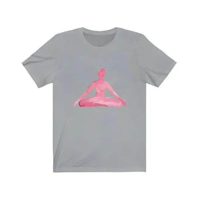 Gray Meditation Pose Tee with Pink Yoga Graphic for Women - Estalios