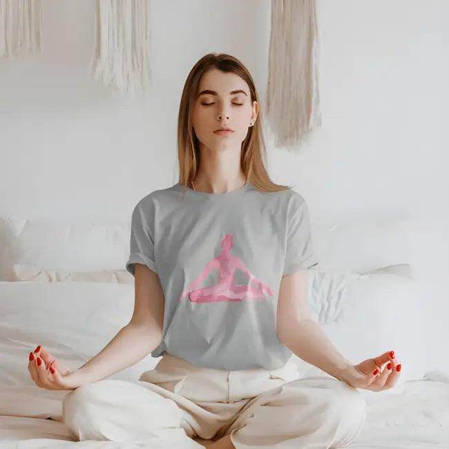 Gray Meditation Pose Tee with Pink Yoga Graphic for Women - Estalios