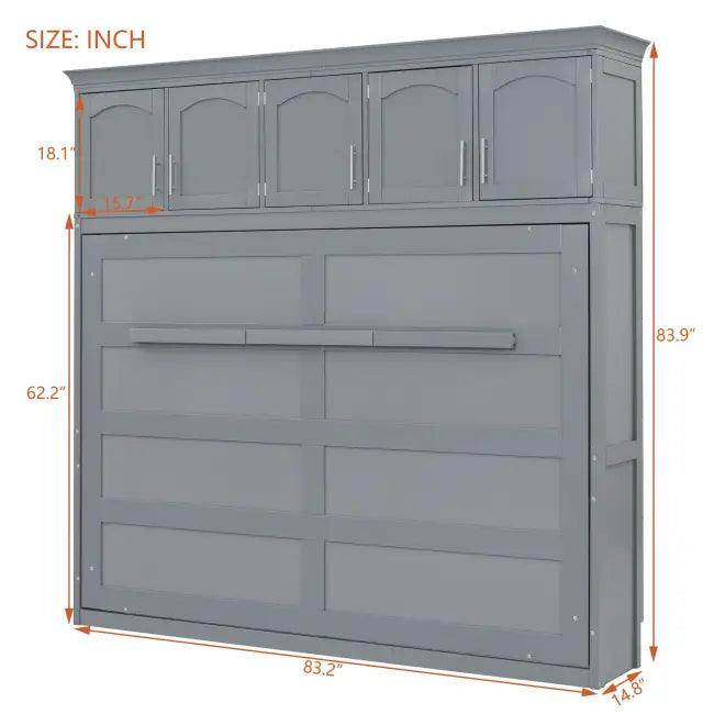 Gray Murphy Bed with Upper Cabinets for Space Saving - Estalios