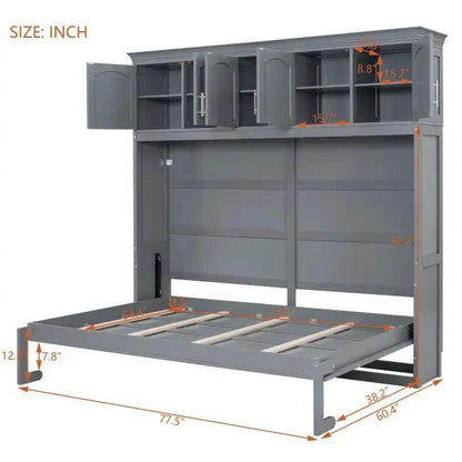 Gray Murphy Bed with Upper Cabinets for Space Saving - Estalios