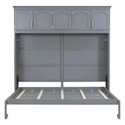 Gray Murphy Bed with Upper Cabinets for Space Saving - Estalios