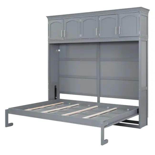 Gray Murphy Bed with Upper Cabinets for Space Saving - Estalios