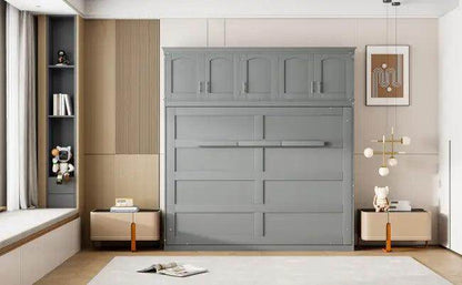 Gray Murphy Bed with Upper Cabinets for Space Saving - Estalios