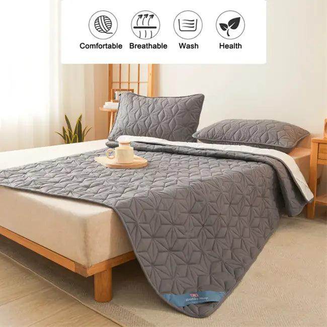 Gray Quilted Bedspread and Waterproof Mattress Protector Set for Ultimate Comfort - Estalios