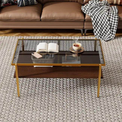 Bold Yellow & Gray Glass Coffee Table with Storage - Estalios